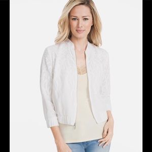 White House Black Market White Embroidered Bomber Jacket, NWOT